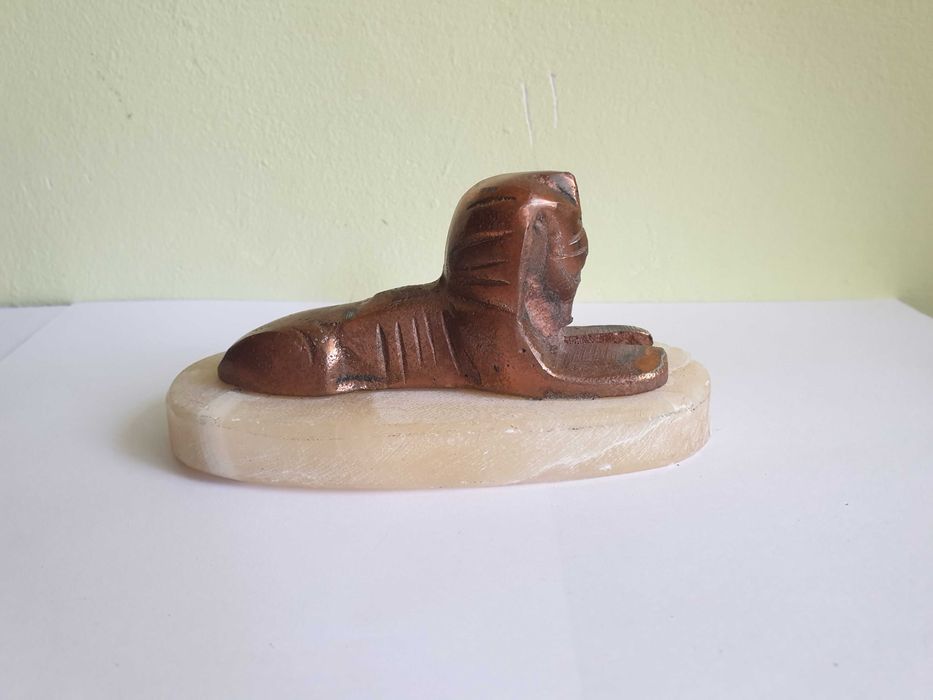 Statuie Sfinx Egipt metal rosiatic piatra alabastru naturala vintage