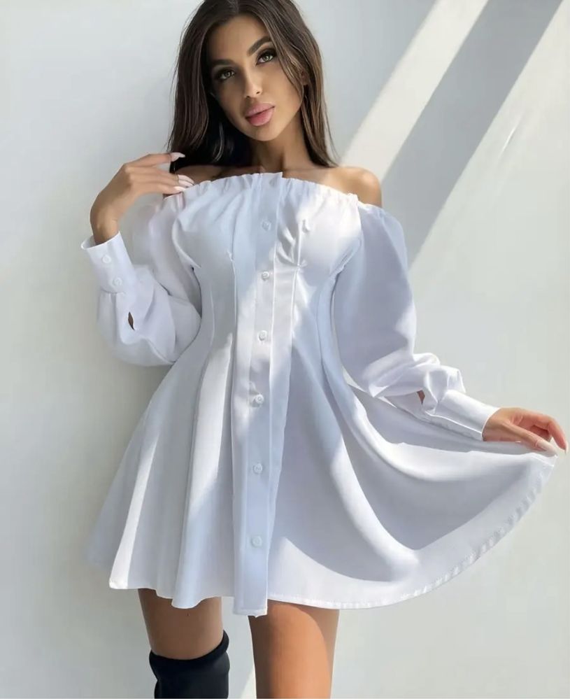 Платье женское, белое крестьянка