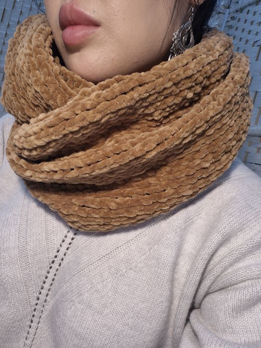 Шарф снуд, вязка ручная работа, плюш.