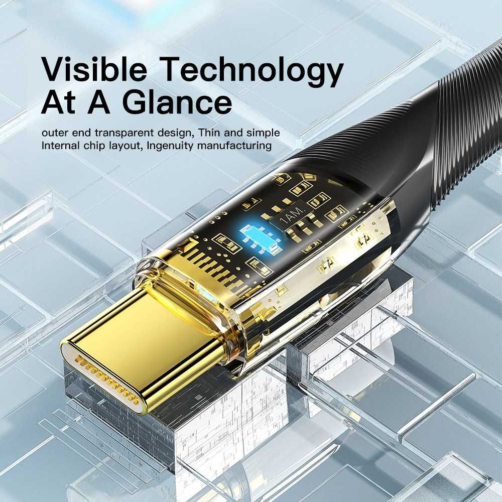 2M Cablu USB-A la USB-C, LED, 100W, 7A, SuperDart, PD, QC4.0, FCP