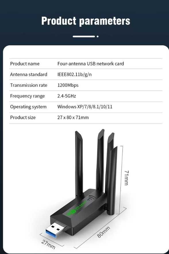 Placa wireless - dual band Dual Band 2.4G+5Ghz 802.11AC USB3.0