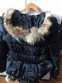 Дамско яке, зимно с качулка - естествен пух