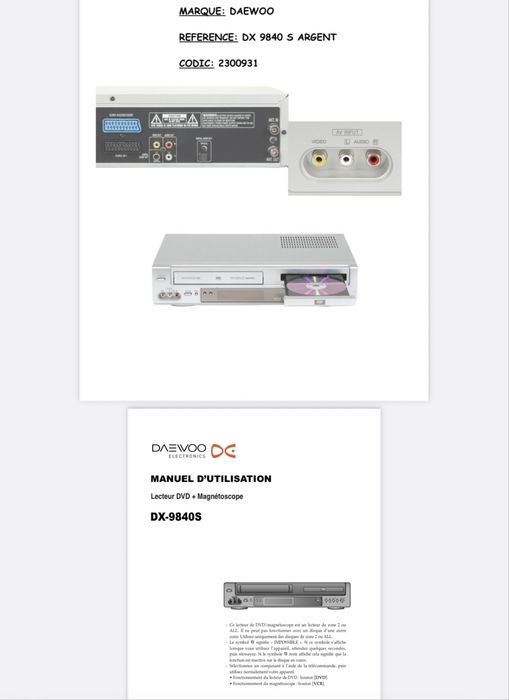 Deawoo DX 9840X Video/DVD/Video CD/CO/MP3