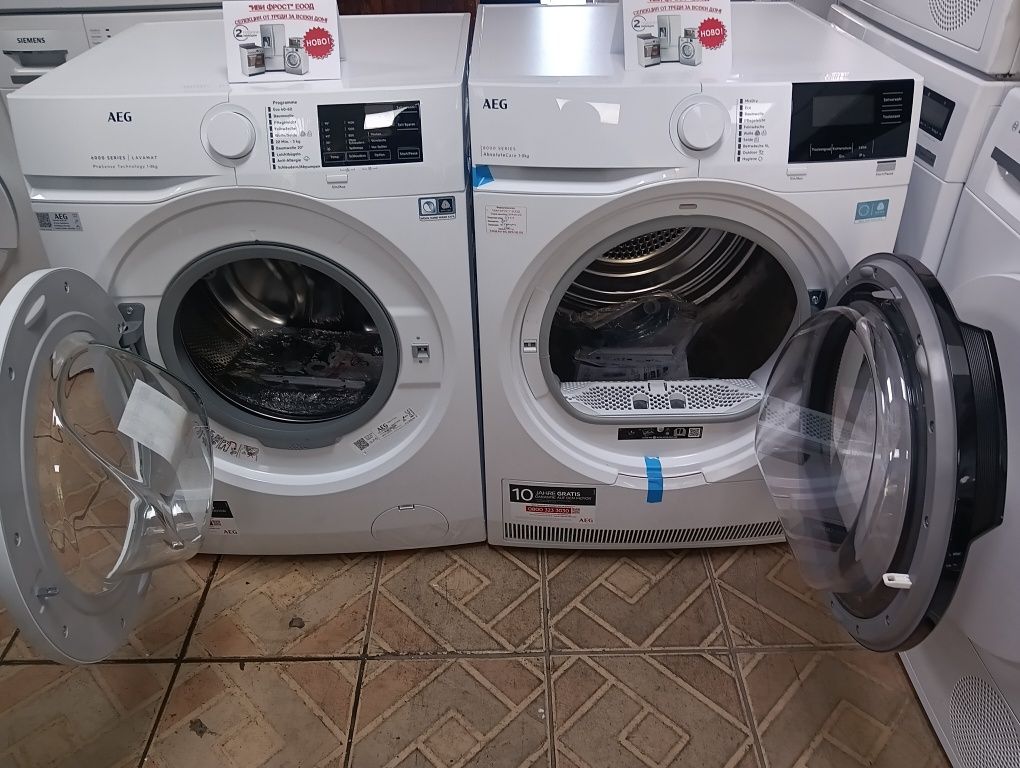 Комплект чисто нови пералня и сушилня с термопомпа Aeg 8кг с Гаранция!