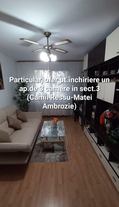 Particular, ofer pt. închiriere un ap.de 3 camere cu centrală.