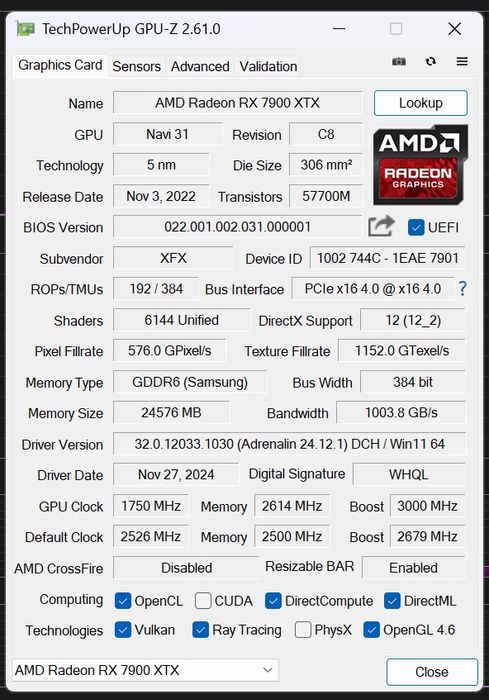 RX 7900XTX XFX Merc310 24GB