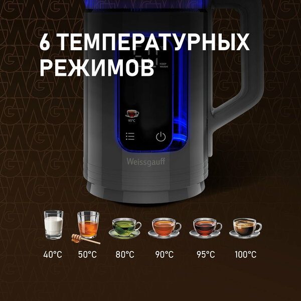 Чайник электрический Weissgauff WK 1520 Dt Touch BodyCool, объем 1,5 л