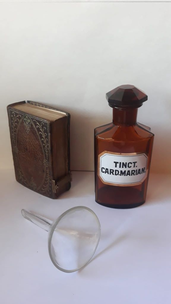 Sticla farmacie veche colectie  art deco amber cristal slefuit