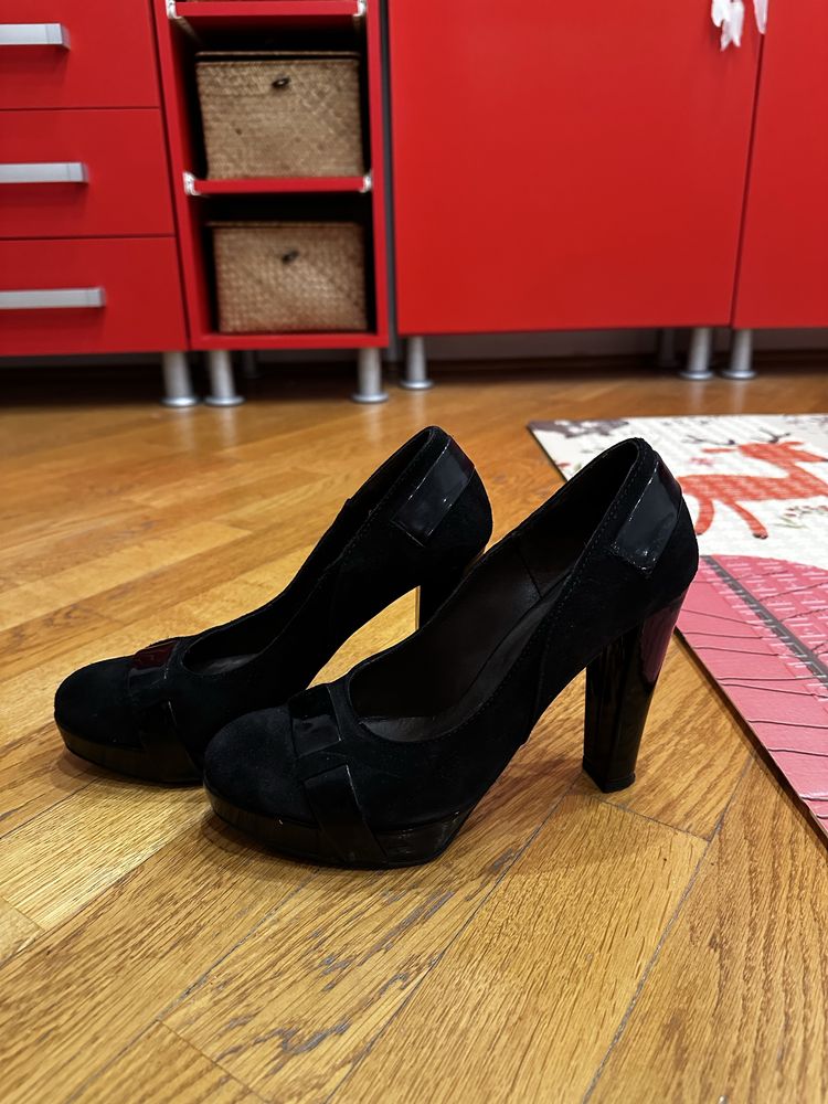 Pantofi din piele cu toc gros si platforma Boston Shoes