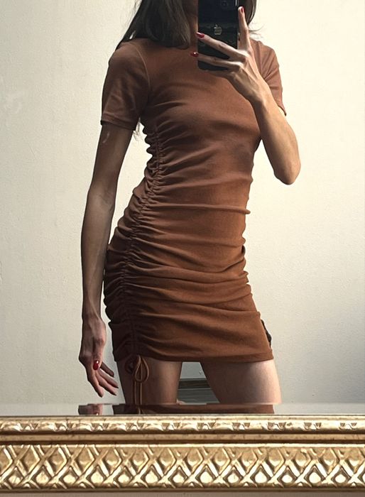 Rochie tricou maro, Zara, șnur lateral