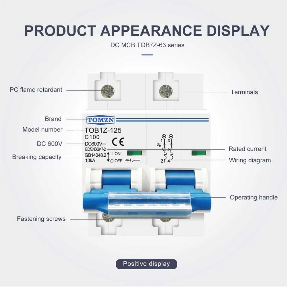 Siguranțe automate dc 12v, 24v, 48v, 500v curent continuu cc