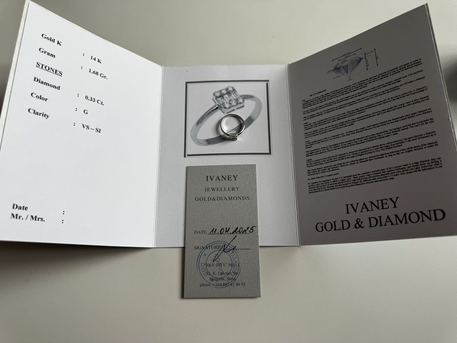 Годежен пръстен бяло злато с диаманти