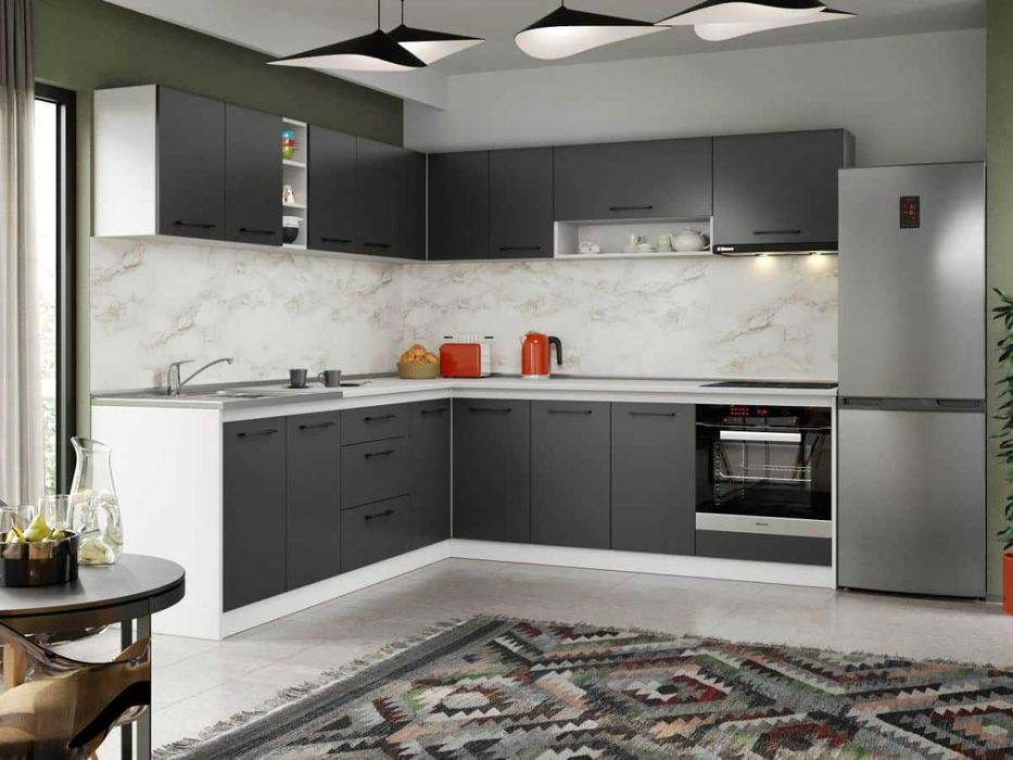 Set Mobila Bucatarie Colt Mina Grafit 240*240 Gri Antracit – C87
