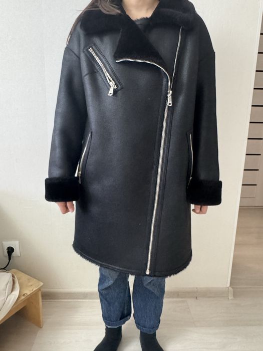 Дубленка черная авиатор