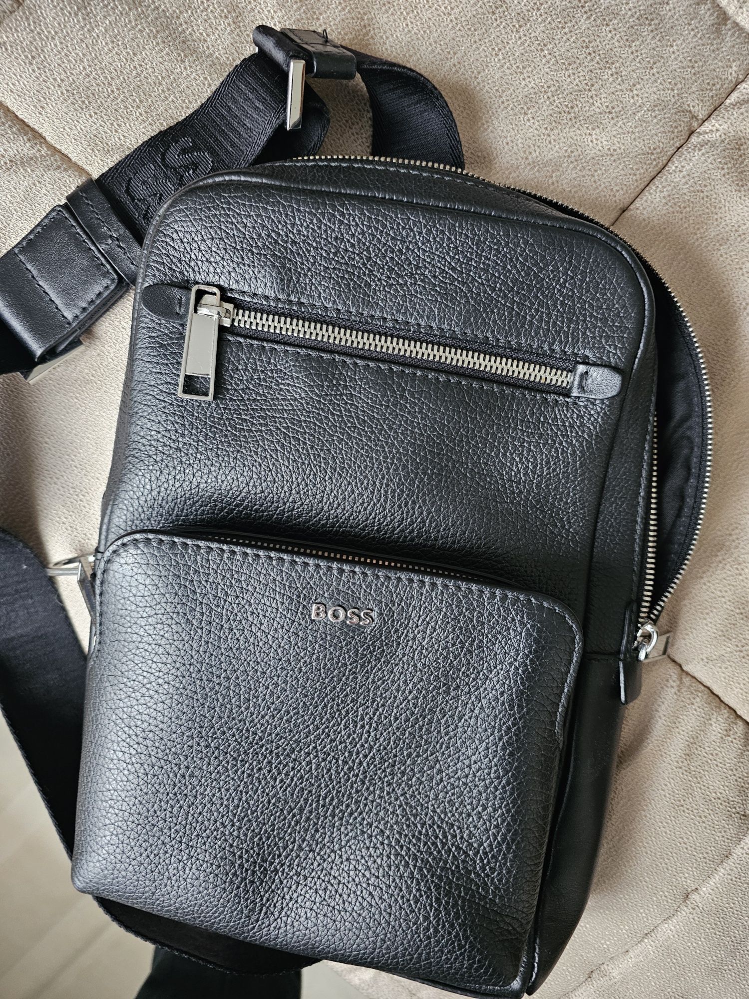 Мъжка чанта BOSS genuine leather Original