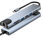 USB C HUB, 4K HDMI, 100 Vt PD, USB C porti, USB 3.0, RJ45 Ethernet, SD