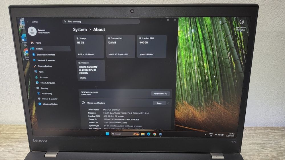 Lenovo ThinkPad T570-i5 7th, 8Gb ram, 128Gb m.2