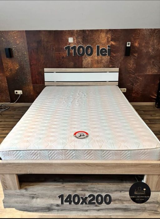 Pat matrimonial 140 x200 cu somiera si saltea inclusa