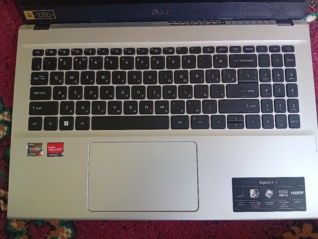 ACER AMD Ryzen 7. 5700 U. Xotirasi 512. Operativka 16. Windows 11pro.