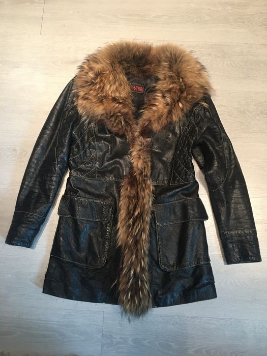 Естествена кожа яке със естесвена яка