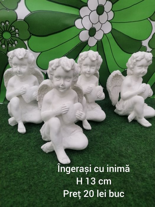 Îngerași decorativi din ciment alb cu praf de marmura 43 cm