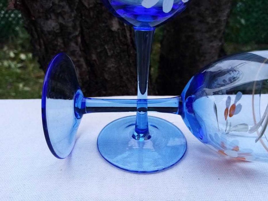 Сервиз за ракия - синьо стъкло