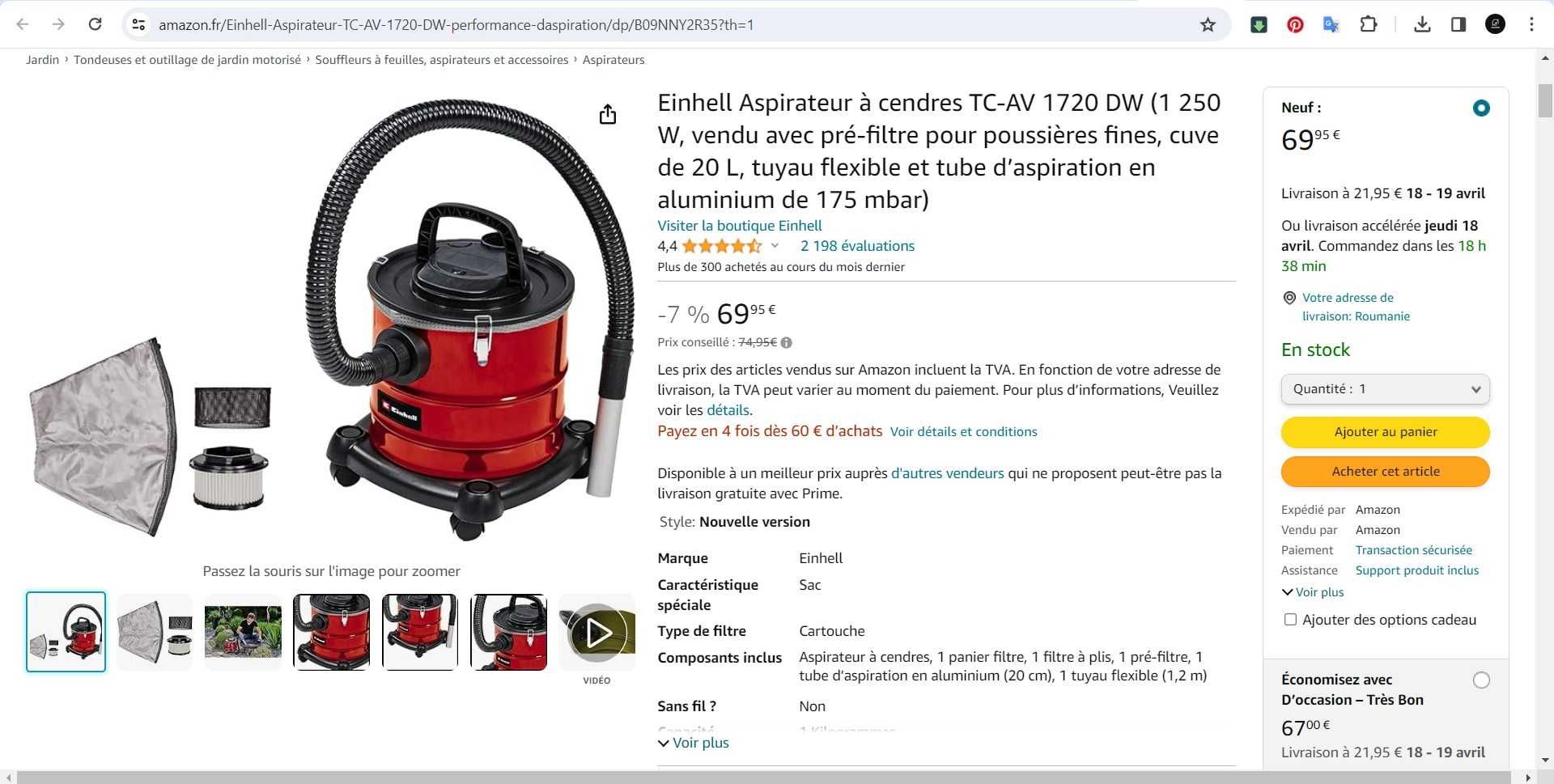 Aspirator cenusa Einhell Ash TC-AV 1720 DW 1250 W