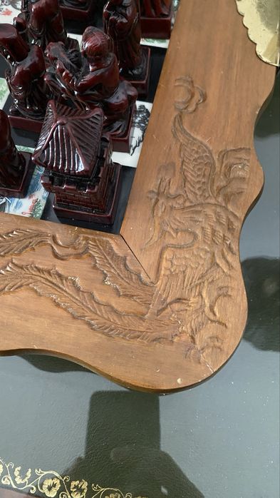 Sah Lemn Masiv Piese Piatra Steatit Vintage