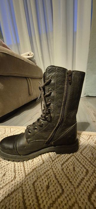 Ghete din piele cu siret si fermoar lateral