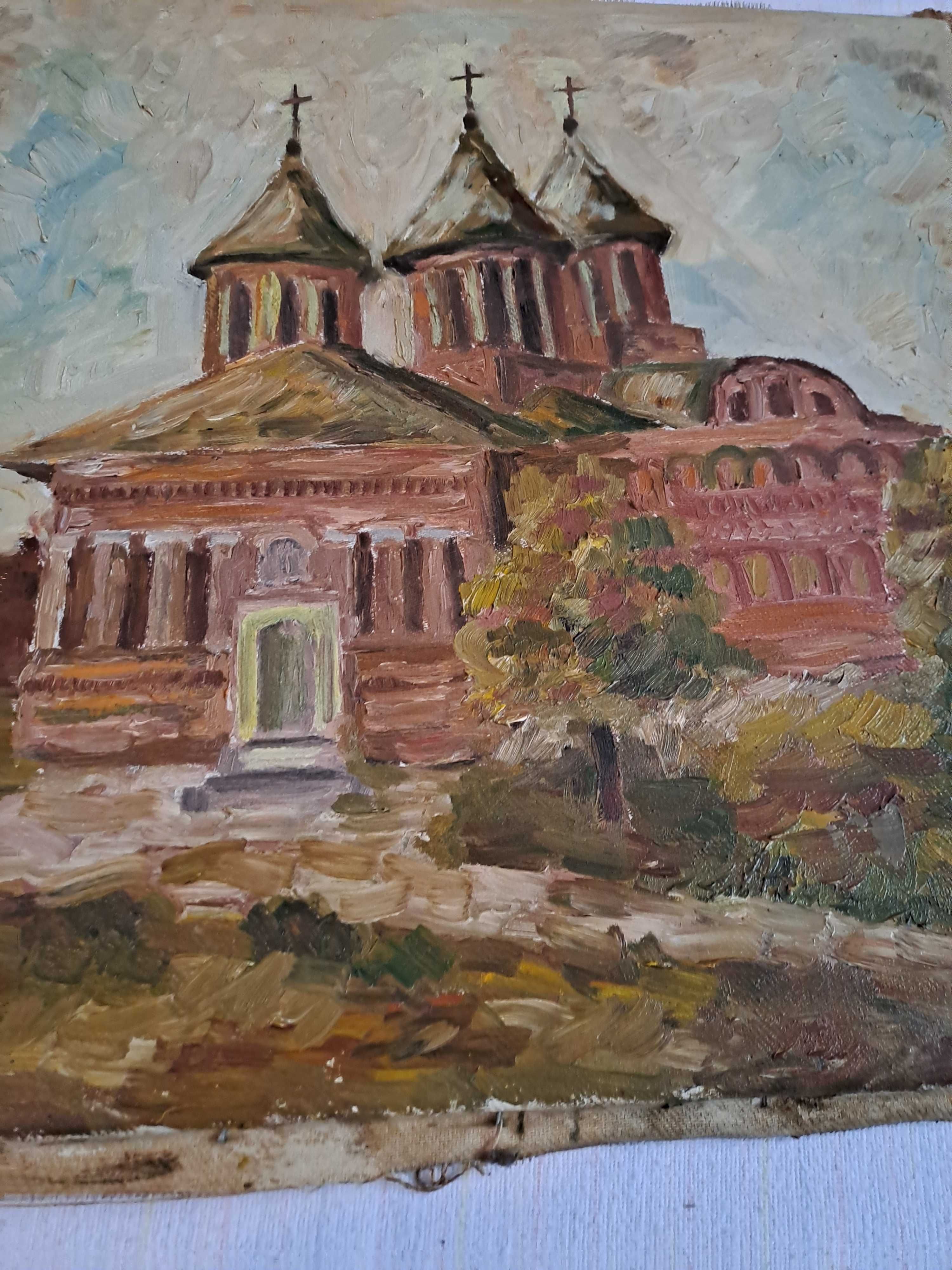 pictura pe panza romaneasca veche 85/50 cm