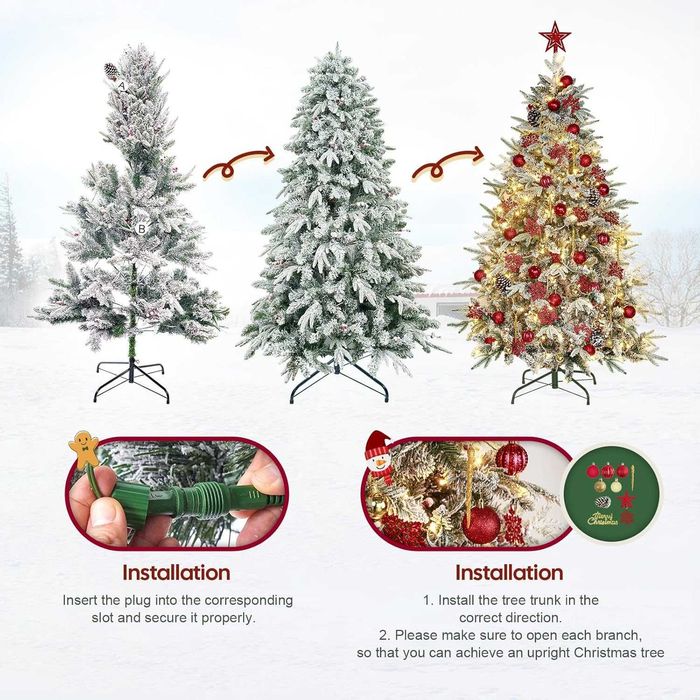 Brad de Crăciun artificial 180 cm cu luminițe și globuri de Crăciun