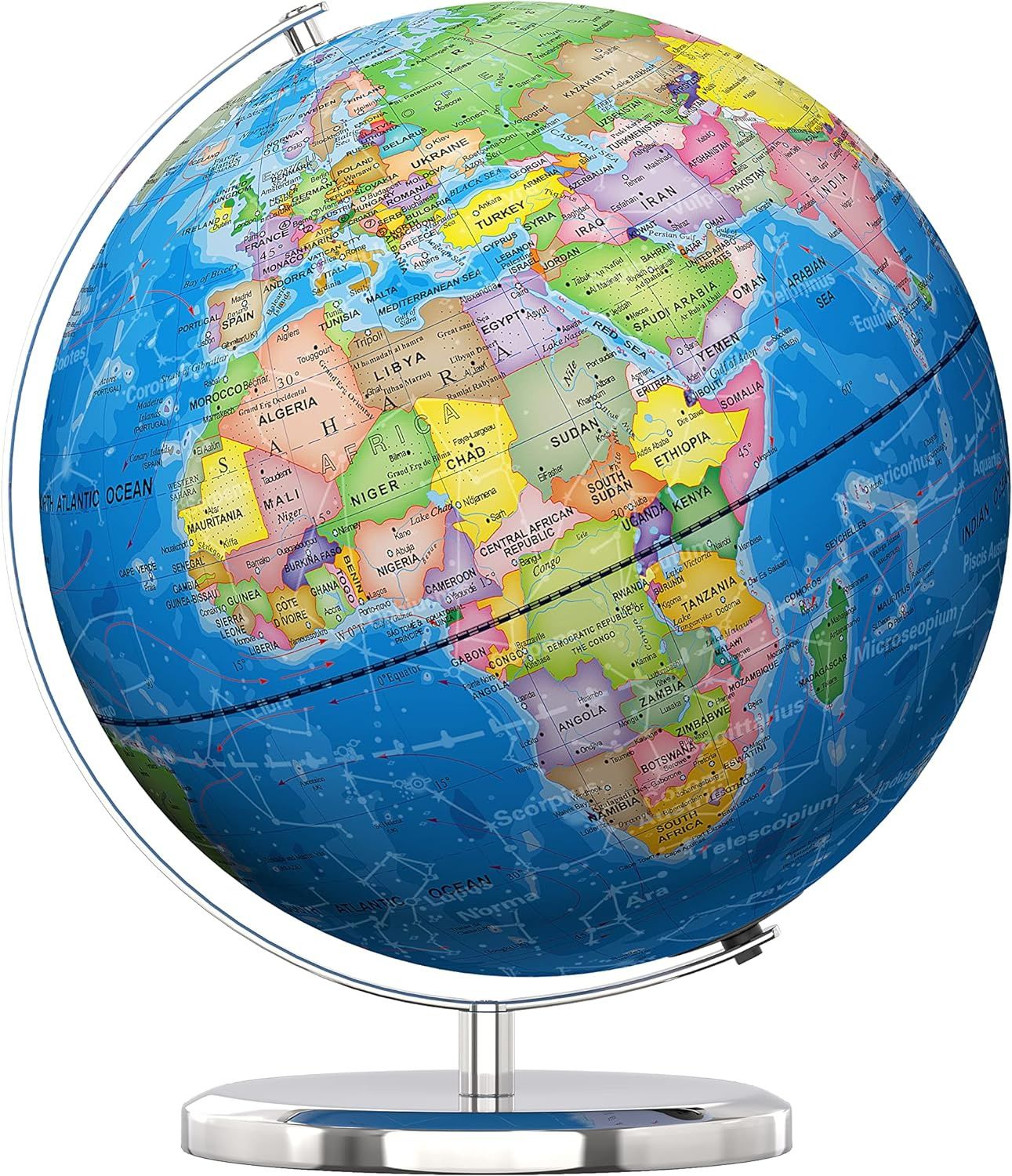 Глобус мира на английском, большой GLOBUS. World globe. Металлический