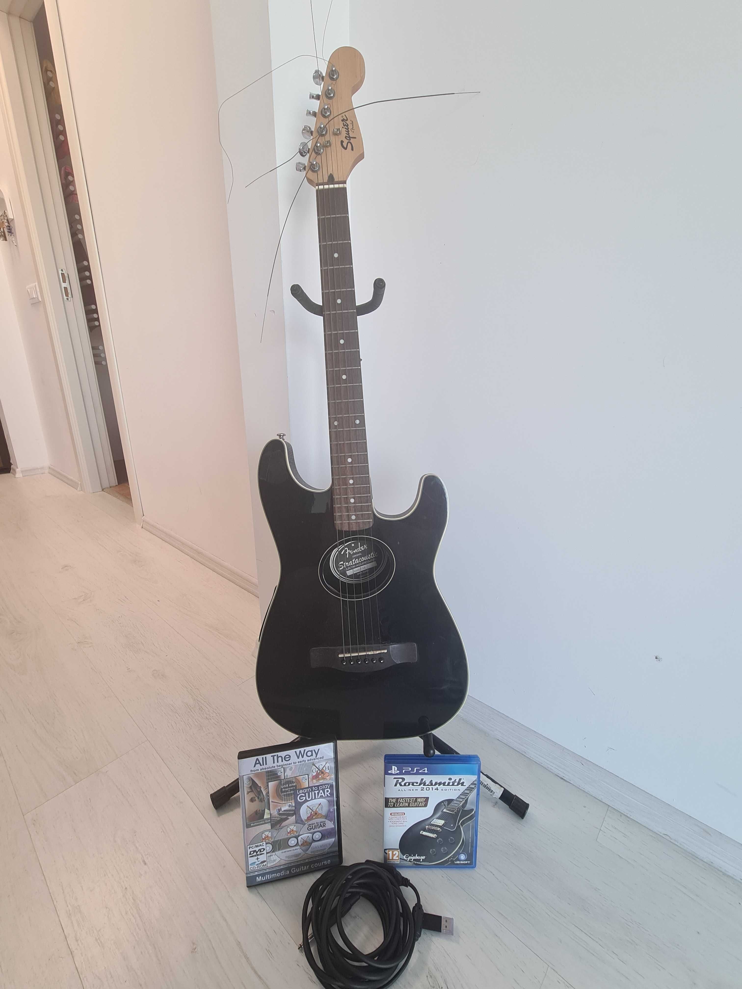 Chitara electroacustica Squier+ Joc Rocksmith Ps4 + cablu Ubisoft