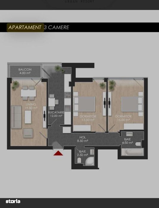 Apartament 3 camere mobilat Atria Urban Resort + loc de parcare inclus