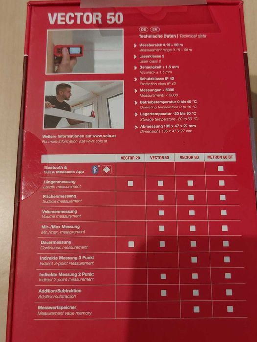 Telemetru cu laser Sola VECTOR 50, 0.15-50m