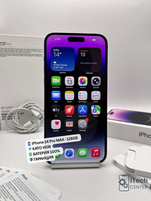 iPhone 14 Pro MAX, 128GB, Purple, 100% батерия, КАТО НОВ, ГАРАНЦИЯ!