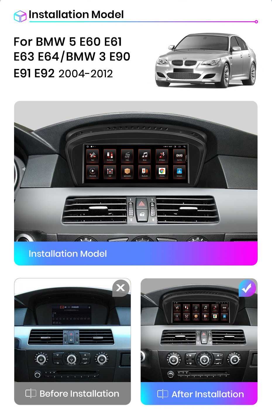 Navigatie Android BMW Seria 3 E90 E91, Seria 5 E60 E61, 4GB RAM 64GB