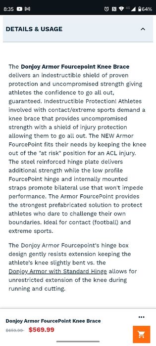 Orteza genunchi Donjoy Armor Fourcepoint