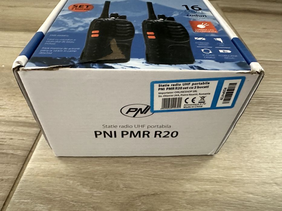 Stație radio portabilă UHF PNI PMR R20 – set 2 bucăți, nou, open box