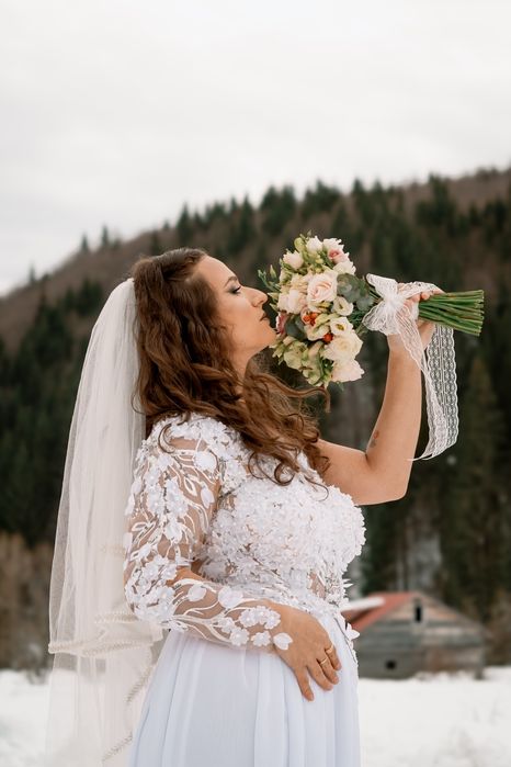 Rochie nuntă/cununie cu TULL , VOAL ŞI CORONIȚĂ INCLUSE!