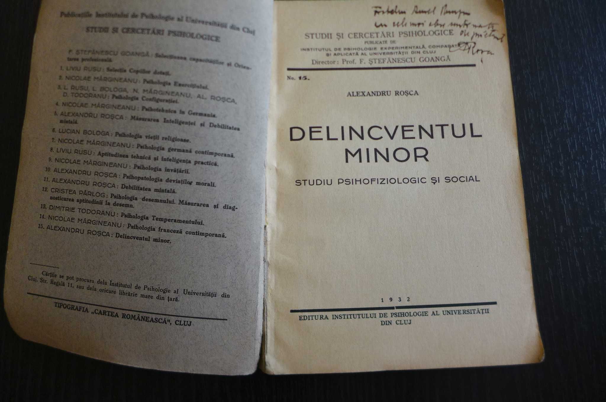 ALEXANDRU ROSCA - Delicventul Minor 1932 (Dedicatie, Autograf)
