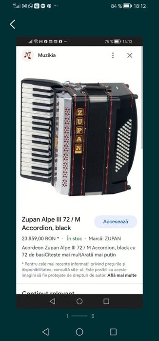 Vând acordeon nou Zupan alpe III 72/ M