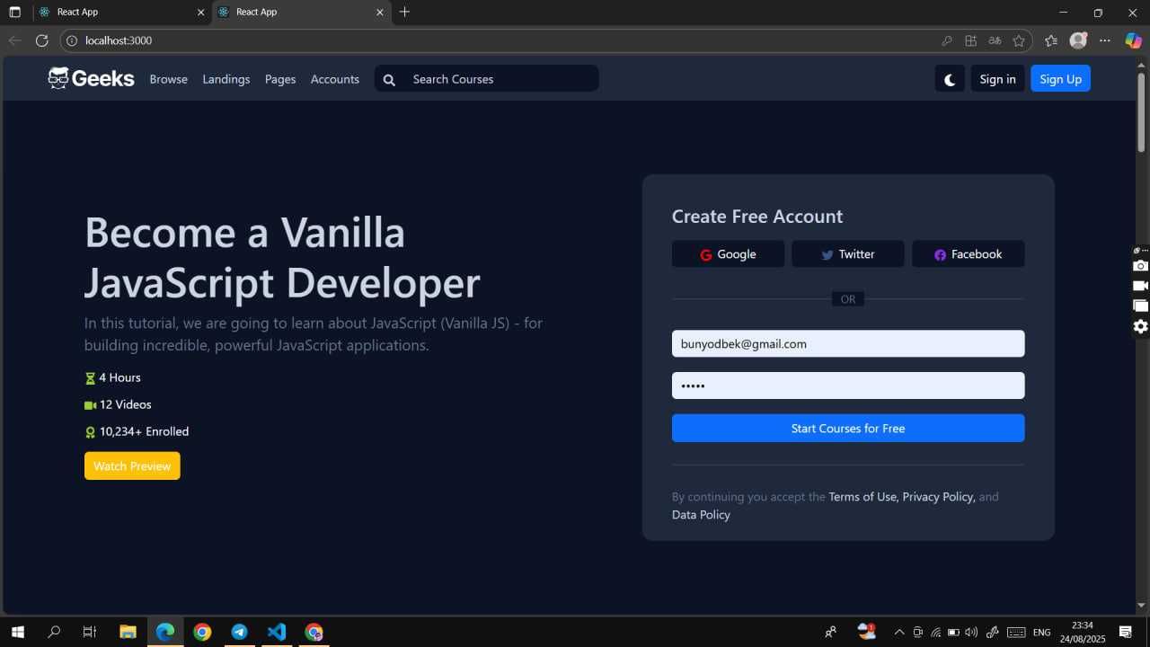 Professional veb-sayt yaratish | HTML, CSS, JavaScript, React.js