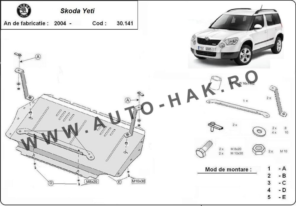 Scut motor metalic Skoda Yeti 2009-2011- otel 2mm