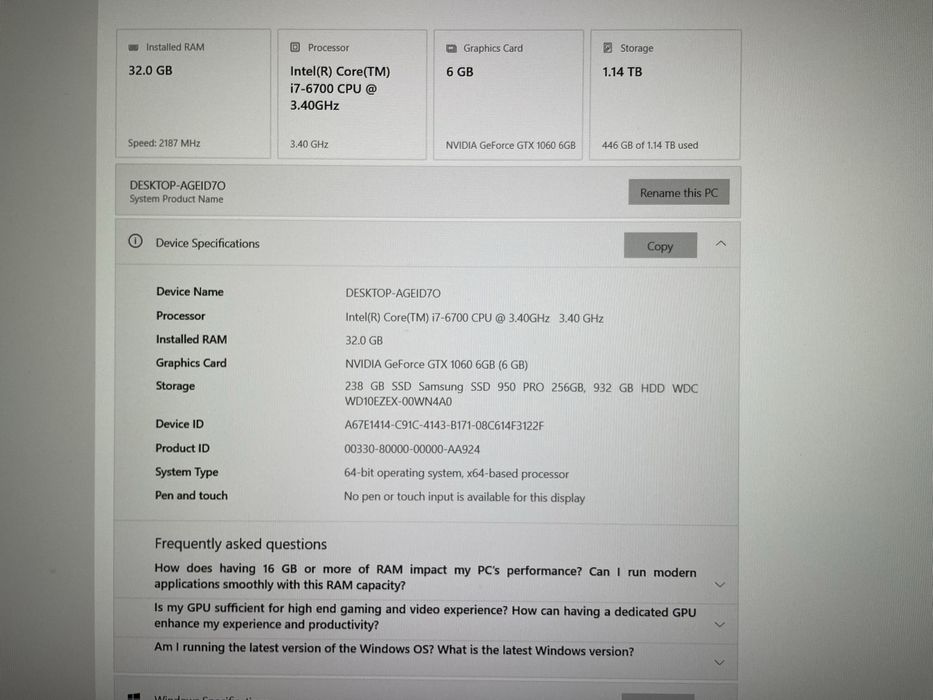 Calculator complet i7 32gb gtx1060 mini itx