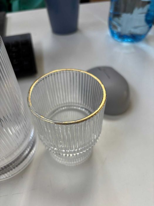 Set carafă cu 2 pahare, sticlă transparentă, elegant