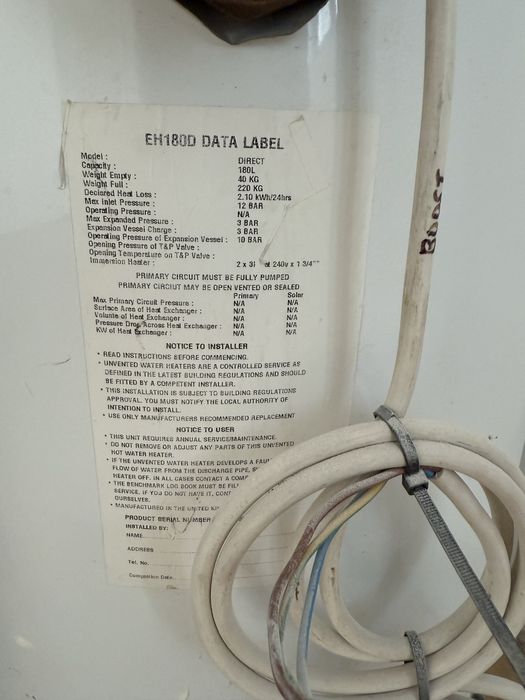 Boiler electric indirect TMC EH180D – 180 litri, 2x3kW, presiune 12 ba