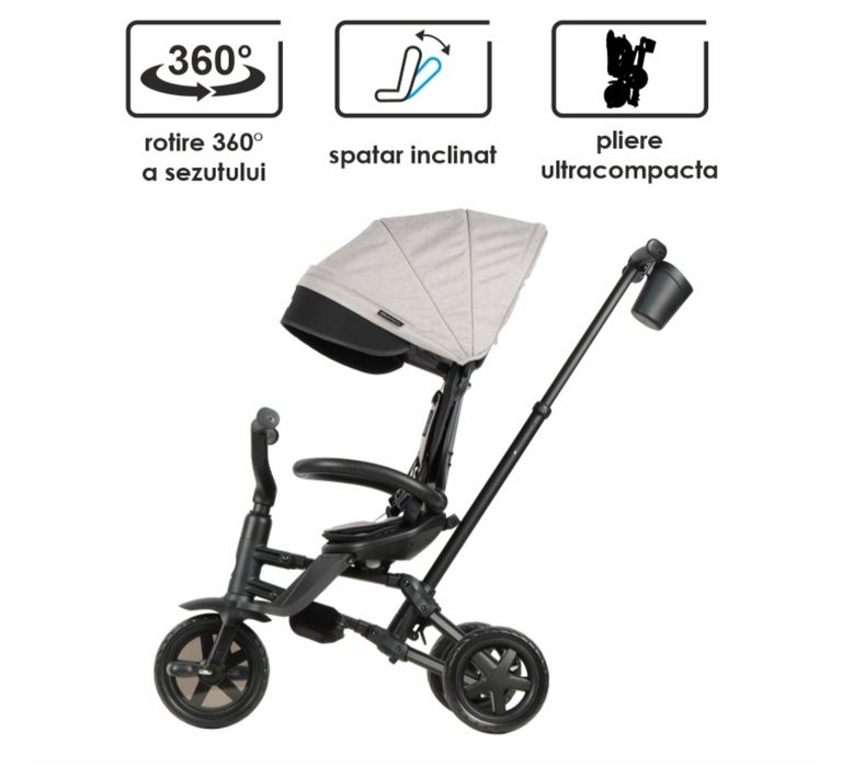 Tricicleta pentru copii Qplay Nova Negru ultrapliabila, roti Eva, cadr