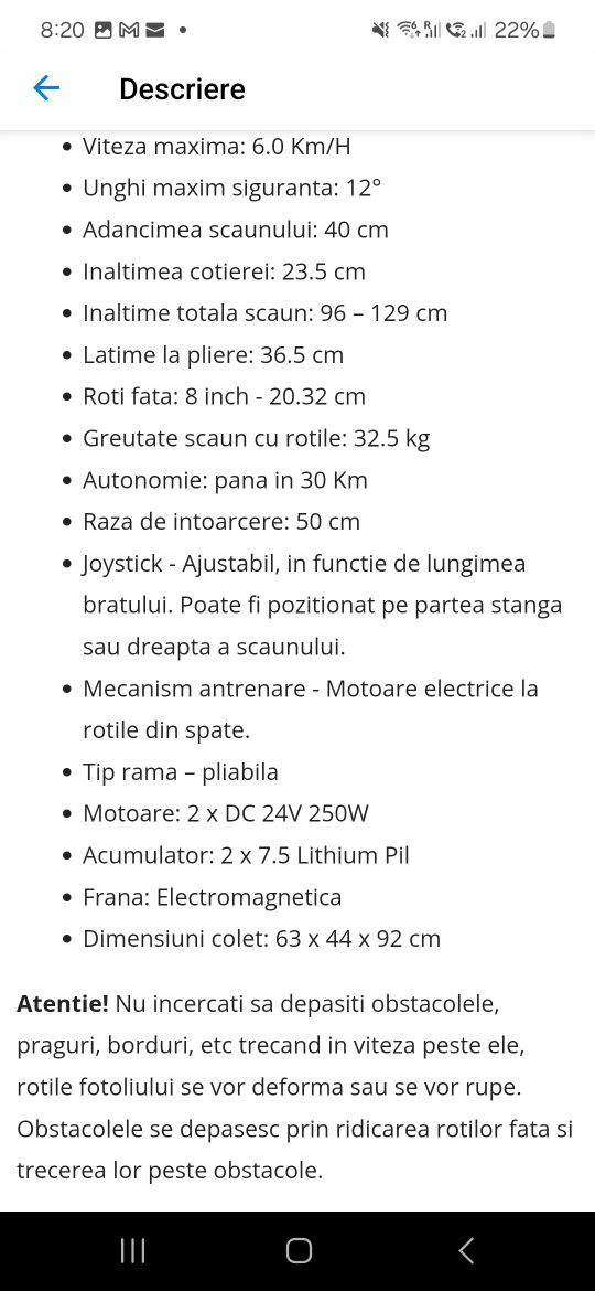 Scaun cu rotile electric, ultrausor, pliabil, manere rabatabile NOU