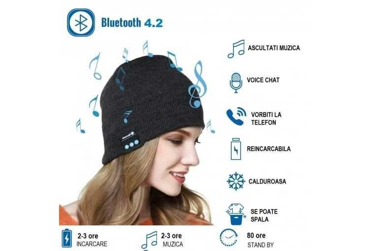 Fes Negru, Caciula Unisex cu Casti Bluetooth Incorporate, 0150BSL